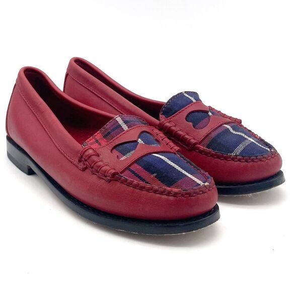 Bass x Rachel Antonoff Red Leather Wendybird Plaid Weejuns Penny Loafer Size 6 - Picture 7 of 16